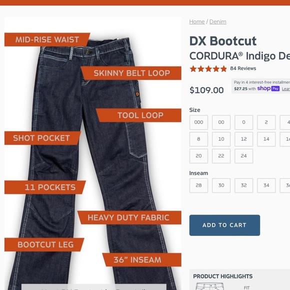 Dovetail Workwear DX Bootcut Cordura Indigo Denim Work Jeans TALL - Picture 5 of 11